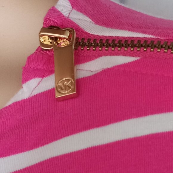 MICHAEL Michael Kors Boat Neck Pink/White Striped Top with Gold Zipper Sleeves S - Picture 6 of 9